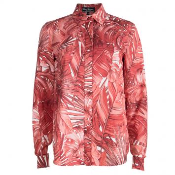 Pre Owned Salvatore Ferragamo Red Leaf Printed Cotton Long Sleeve Shirt S