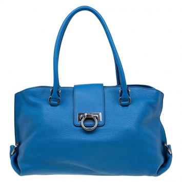 Pre Owned Salvatore Ferragamo Blue Leather Medium Sofia Tote