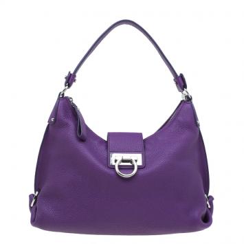 Pre Owned Salvatore Ferragamo Purple Pebbled Calf Leather Fanisa Hobo