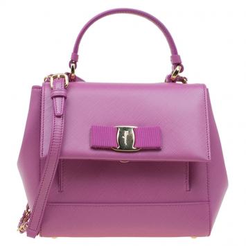 Pre Owned Salvatore Ferragamo Anemon Pink Leather Carrie Top Handle Bag