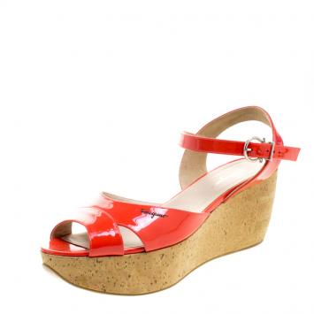 Pre Owned Salvatore Ferragamo Orange Patent Leather My Sunset Cork Wedge Sandals Size 40.5