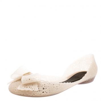 Pre Owned Salvatore Ferragamo Beige Nilly Jelly Bow Ballet Flats Size 40.5