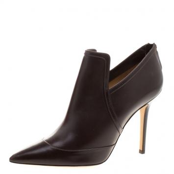 Pre Owned Salvatore Ferragamo Brown Leather Nume Glass Booties Size 38.5