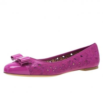 Pre Owned Salvatore Ferragamo Pink Varina Leather Laser Cut Out Ballet Flats Size 40.5