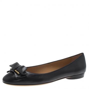 Pre Owned Salvatore Ferragamo Black Leather Rubia Ballet Flats Size 40.5