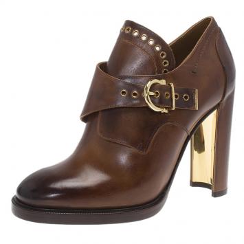 Pre Owned Salvatore Ferragamo Brown Leather Nevers Boots Size 39.5