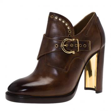 Pre Owned Salvatore Ferragamo Brown Leather Nevers Boots Size 38.5