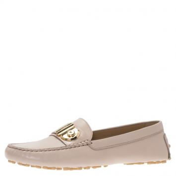 Pre Owned Salvatore Ferragamo Beige Leather Fiamma Loafers Size 40