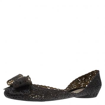 Pre Owned Salvatore Ferragamo Black Nilly Jelly Bow Ballet Flats Size 40.5