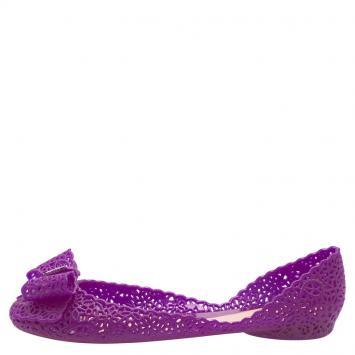 Pre Owned Salvatore Ferragamo Purple Nilly Jelly Bow Ballet Flats Size 40.5