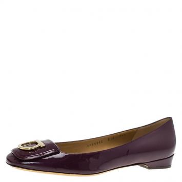 Pre Owned Salvatore Ferragamo Purple Patent Rebi Gancio Buckle Ballet Flats Size 41