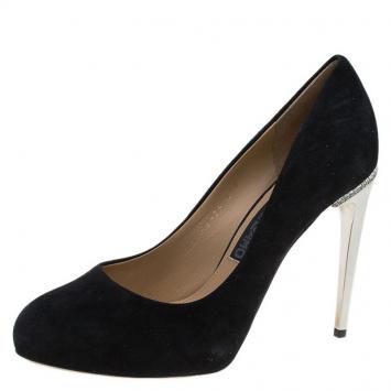 Pre Owned Salvatore Ferragamo Black Suede Crystal Trim Lolita Pumps Size 38.5