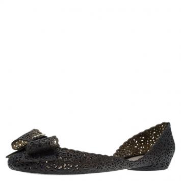 Pre Owned Salvatore Ferragamo Black Nilly Jelly Bow Ballet Flats Size 40.5