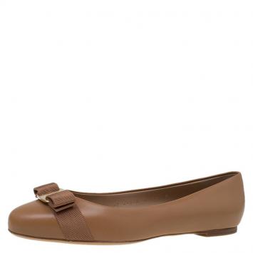 Pre Owned Salvatore Ferragamo Beige Leather Varina Ballet Flats Size 40.5