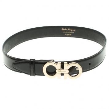 Pre Owned Salvatore Ferragamo Black Patent Leather Gancini Belt 60 CM