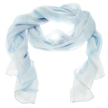 Pre Owned Salvatore Ferragamo Pale Blue Printed Silk Scarf