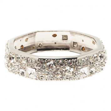 Pre Owned Salvatore Ferragamo Wide Crystal Silver Tone Bangle Bracelet