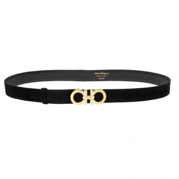 Pre Owned Salvatore Ferragamo Black Suede Gancini Buckle Belt 80 CM