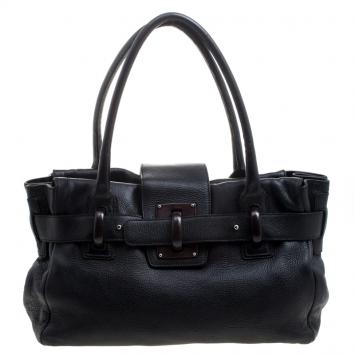 Pre Owned Salvatore Ferragamo Black Leather Belted Satchel
