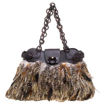 Pre Owned Salvatore Ferragamo Multicolor Pheasant Feather Bag