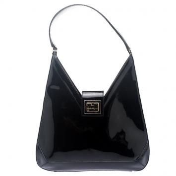 Pre Owned Salvatore Ferragamo Black Patent Leather Shoulder Bag