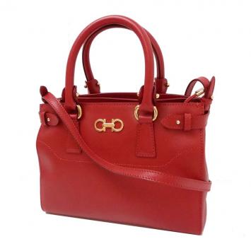 Pre Owned Salvatore Ferragamo Red Saffiano Leather Small Batik Tote