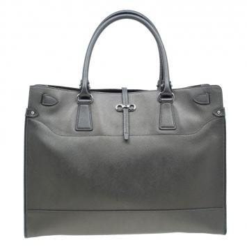 Pre Owned Salvatore Ferragamo Metallic Grey Leather Large Briana Tote