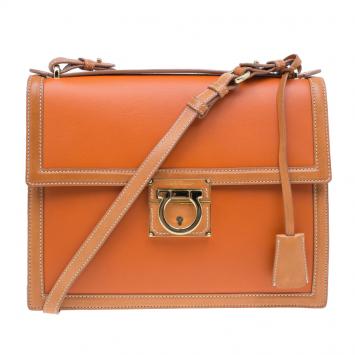Pre Owned Salvatore Ferragamo Orange Bi Color Leather Marisol Shoulder Bag