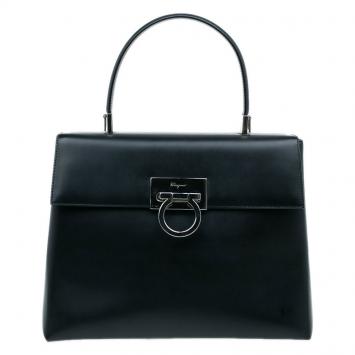 Pre Owned Salvatore Ferragamo Black Leather Kelly Top Handle Bag