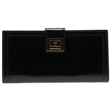 Pre Owned Salvatore Ferragamo Black Patent Leather Continental Wallet