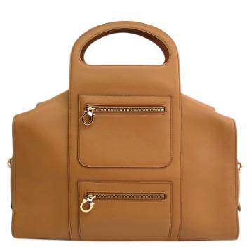 Pre Owned Salvatore Ferragamo Brown Leather Bowling Bag