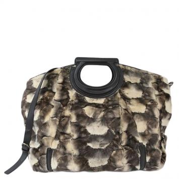 Pre Owned Salvatore Ferragamo White/Brown Fur Fiammetta Tote