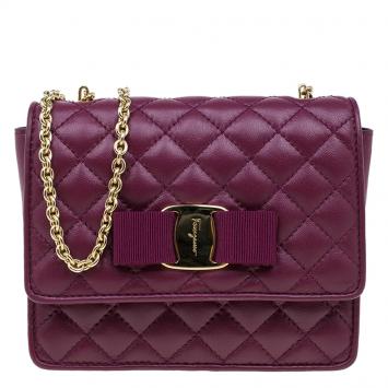 Pre Owned Salvatore Ferragamo Burgundy Quilted Leather Ginny Shoulder Bag