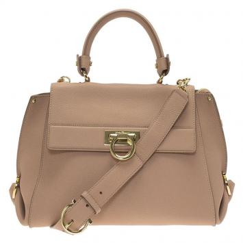 Pre Owned Salvatore Ferragamo Beige Leather Medium Sofia Top Handle Bag