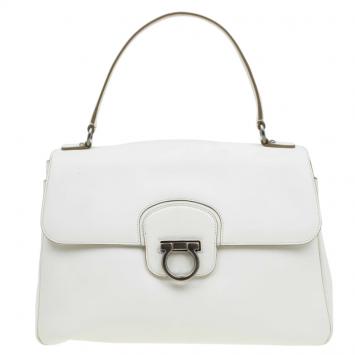 Pre Owned Salvatore Ferragamo Off White Leather Top Handle Bag