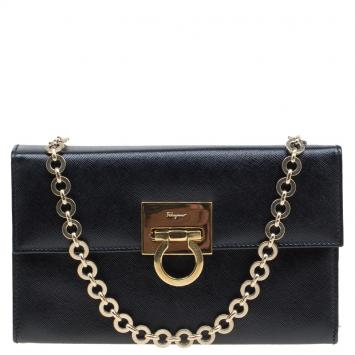 Pre Owned Salvatore Ferragamo Black Leather Chain Clutch Bag