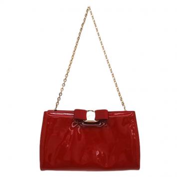 Pre Owned Salvatore Ferragamo Red Patent Leather Chain Shoulder Bag