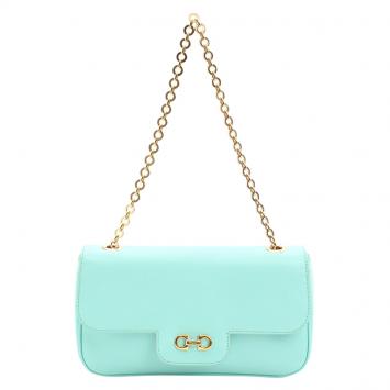 Pre Owned Salvatore Ferragamo Mint Green Leather Gancini Flap Bag