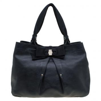 Pre Owned Salvatore Ferragamo Black Leather Miss Vara Tote