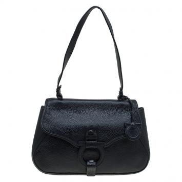 Pre Owned Salvatore Ferragamo Black Pebbled Leather Shoulder Bag