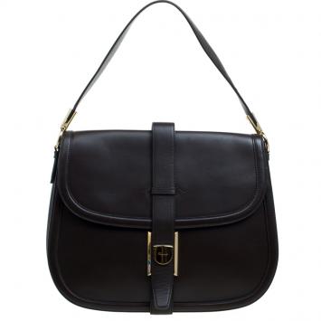 Pre Owned Salvatore Ferragamo Cacao Leather Enny Shoulder Bag