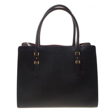 Pre Owned Salvatore Ferragamo Black Leather Dual Compartment Tote