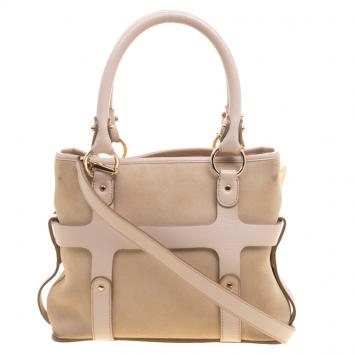 Pre Owned Salvatore Ferragamo Beige Suede and Leather Mini Shopper Tote