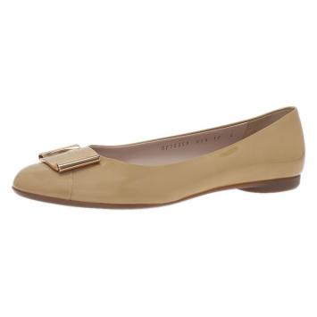 Pre Owned Salvatore Ferragamo Beige Leather Sun Ballet Flats Size 40.5