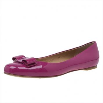 Pre Owned Salvatore Ferragamo Pink Patent Vara Ballet Flats Size 39.5