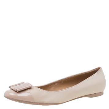 Pre Owned Salvatore Ferragamo Beige Leather Sun Ballet Flats Size 41