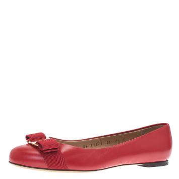Pre Owned Salvatore Ferragamo Red Leather Varina Ballet Flats Size 38