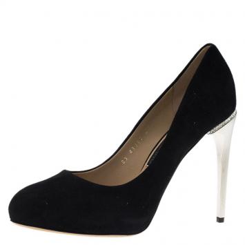 Pre Owned Salvatore Ferragamo Black Suede Crystal Trim Lolita Pumps Size 39