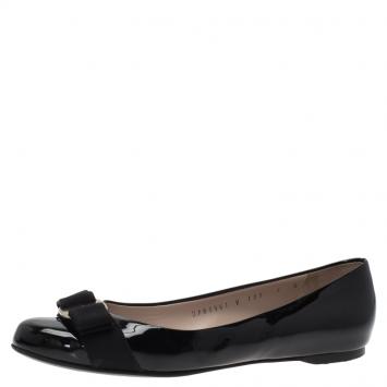 Pre Owned Salvatore Ferragamo Black Patent Varina Ballet Flats Size 37.5