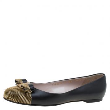 Pre Owned Salvatore Ferragamo Black Studded Cap Toe Dastin Ballet Flats Size 38